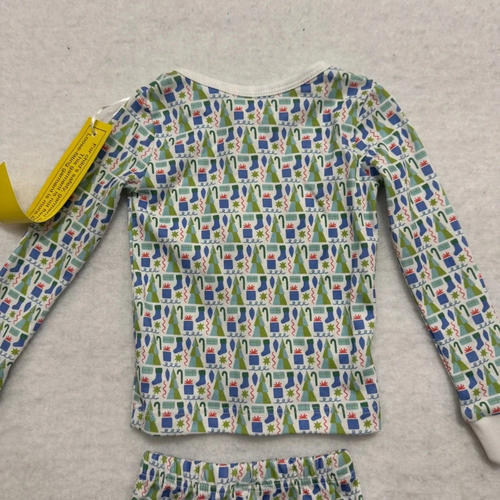 Lila and Hayes Kids Christmas Pajama Set‎ 100% Pima Cotton Blue Green 6-12M NWT